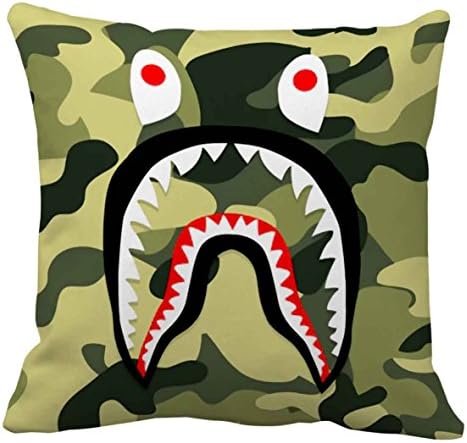 Bape Shark Green Camo Pillow cover Size 18x18 inch