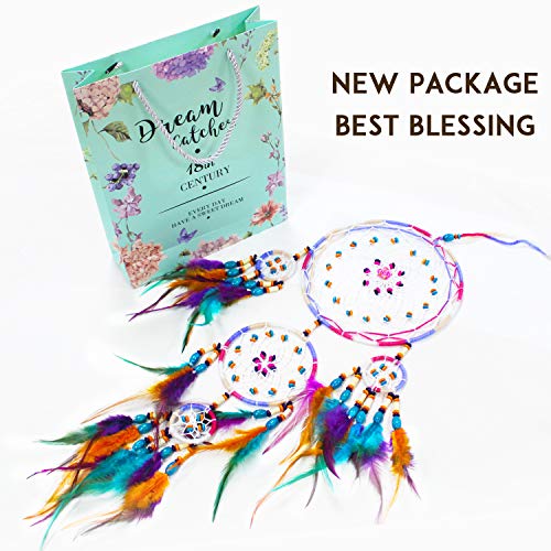 image for SIKEMAY Colorful Dream Catcher - Handmade Exquisite Feather Beaded Lar