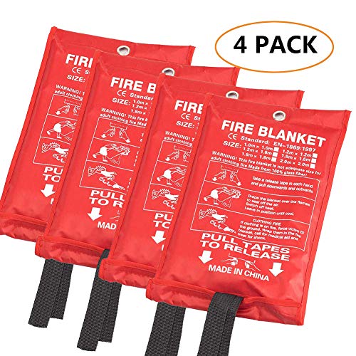 Idubai Fire Blanket Fiberglass Fire Emergency Blanket Suppression Blanket Flame Retardant Blanket Emergency Survival Safety Cover for Kitchen Fireplace Car Office Warehouse, 4 Pack (39.3X 39.3 inch)