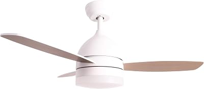 - Ventilador Techo con Luz LED Regulable| Ventilador Blanco Imitacion Madera Natural| Mando a Distancia| 3 Velocidades| 70W| Temporizador| Diámetro 106cm|