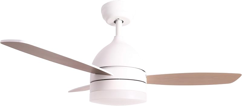 – Deckenventilator mit verstellbarem LED-Licht | Weißer Fächer aus Naturholzimitat | Fernbedienung | 3 Geschwindigkeiten | 70W| Timer| Durchmesser 106cm| Sommer- und Winterfunktion
