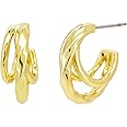 Obidos 14K Gold Plated Triple Huggie Illusion Stud Earrings | Double Huggie Hoop Earrings for One Hole | Gold Hoop Earrings for Women | Drop earrings