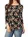 Allegra K Lady Floral Prints Scoop neck Slipover Peplum Top Navy Blue XL