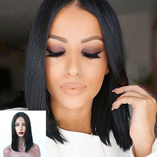 Dovie Hair Glueless Silky Straight Short Bob Wig Brazilian Virgin Human Hair Wigs for Women Middle Part (12", Color #1B)