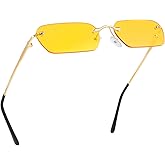 FEISEDY Rimless Sunglasses Y2K Retro Small Narrow Clear Eyewear Vintage Rectangle Sunglasses for Women Men B2643