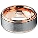 Tungsten Wedding Band Ring 10mm for Men Women Comfort Fit Grey 18K Rose Gold Plated Beveled Edge Brushed Polished