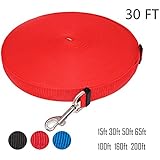 Zhixuanke 1in wide by 15ft 30ft 50ft 100ft 200feet long Nylon Training Leash - For Large,Medium and Small Dogs - Long Lead - Great for Training, Play, Camping, or Backyard (30 FT Red, Red)