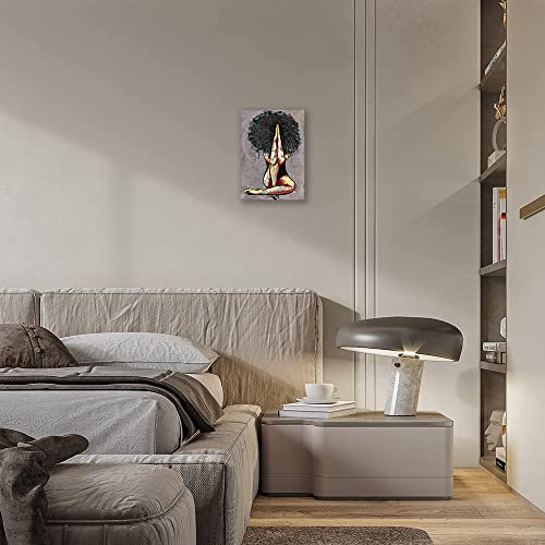 African American Wall Art Abstract Beauty Black Girl Picture Brown Canvas Print Artwork for Wall Decor Bedroom Bathroom Living Room (8x12in-Unframed,Black Queen)