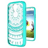S4 Case,Galaxy S4 Case Clear Phone Cover TPU with HD Screen Protector, AnoKe [Scratch Resistant] Mandala Flower Cute Women Girl Acrylic Thin Slim Fit Protective Cover For Samsung Galaxy S4- TM CH Mint