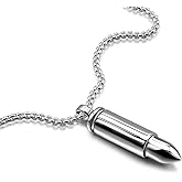 Dankadi Men & Women 925 Sterling Silver Bullet Pendant Can Be Opened for Memorial Necklace -Cremation Urn -Ashes Pendant Box Chain 18 "20" 22 "24" 26 "28" Jewelry Keepsakes