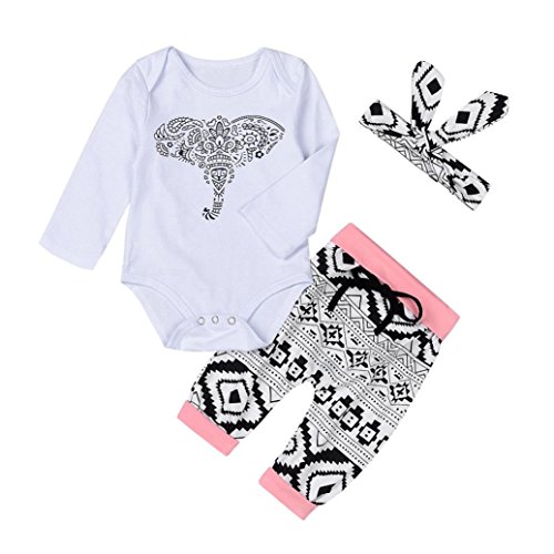 Hot ! Yang-Yi Fashion Newborn Toddler Baby Boys Girls Elephant Romper Pants 3pcs Set (70cm/6M, White)