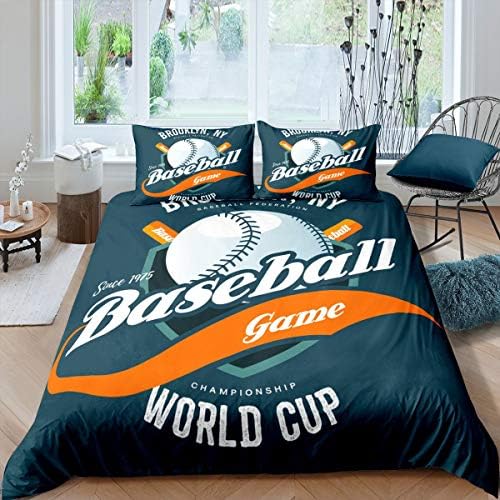 野球掛け布団カバーキングサイズ スポーツテーマ寝具セット キッズ ティーン 男の子 ボールゲームルーム装飾 掛け布団カバー ホワイト野球と文字プリント ベッドスプレッド 女の子 大人 子供 ソフトキルトカバー Anadis Nl