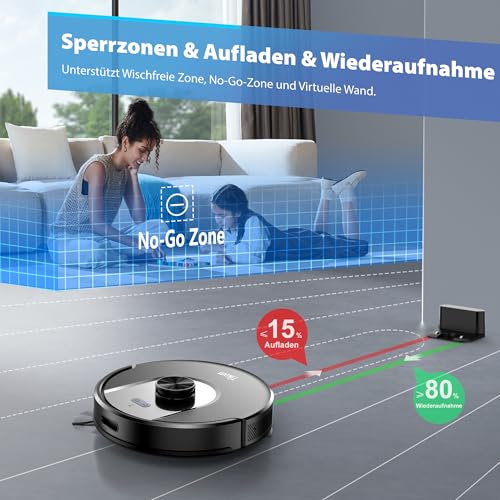 Tikom Robot Vacuum Cleaner with Mop Function, 6000Pa Vacuum Cleaner Robot with LiDAR Navigation, 150 Min Max, App Control, 14 No-Go Zones, Suction and Mop Robot for Pet Hair, Carpets and Hard Floors (L8000 Pro)