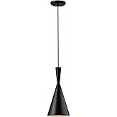 Canarm Rocco 1-Light Pendant Light, Black with Aluminum Shade, Adjustable Hanging Cord, Modern Lighting for Kitchen, Dining R