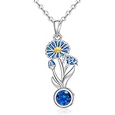 Fenthring Birth Flower Necklace September Birthstone Aster Flower Necklace for Women Sterling Silver Aster Pendant Jewelry Charm Mothers Day Birthday Christmas Gifts