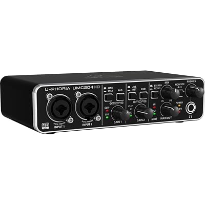 Behringer UMC204HD Audiophile 2x4, 24-Bit/192 kHz USB Audio/MIDI Interface with Midas Mic Preamplifiers | For Recording Microphones and Instruments