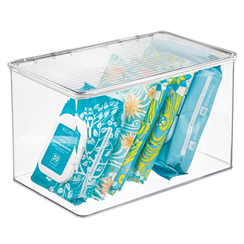 mDesign Plastic Bathroom Stackable Storage Box with Attached Hinged Lid