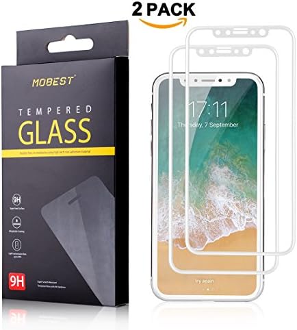 iPhone X Screen Protector, Mobest 2-Pack 0.26 HD Tempered Glass Screen Protector 9H Hardness Bubble-Free 3D Touch Compatible Anti-Fingerprints for iPhone X - White (2-pack)