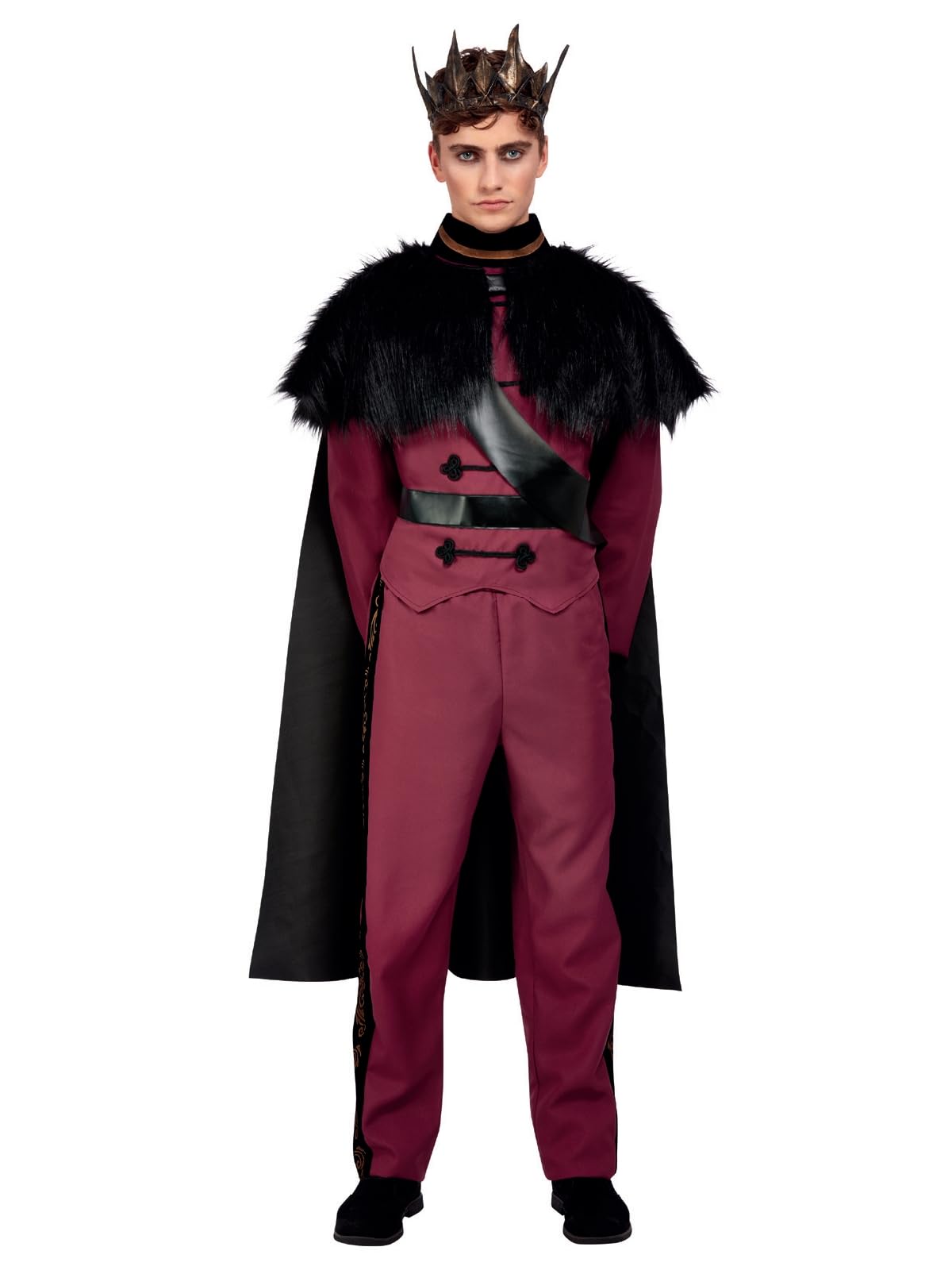 Smiffys Kiss of Death Prince, Maroon Top, Trousers & Cape, Halloween Twisted Fairytale Fancy Dress, Princess Dress Up Costumes