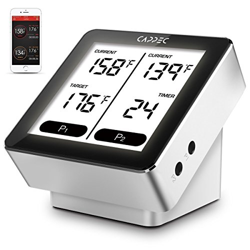 Cappec Luxury Wireless Bluetooth Remote Digital Cooking Food Meat Thermometer with Dual Probe for BBQ Grill Smoker Oven, 150 Feet Range,White Backlight