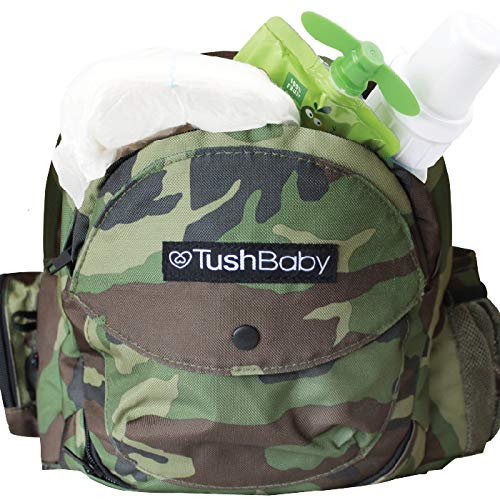TushBaby The Only Safety Certified Hip Seat Baby Carrier - As Seen On Shark Tank - Adjustable, Machine Washable, Ergonomic Child + Infant + Toddler Carrier, Safe Ultra-Comfortable Waist Carrier Camo