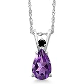 Gem Stone King 14K White Gold Purple Amethyst and Black Diamond Pendant Necklace for Women | 0.81 Cttw | Gemstone February Birthstone | Pear Shape 8X5MM | With 18 Inch Chain
