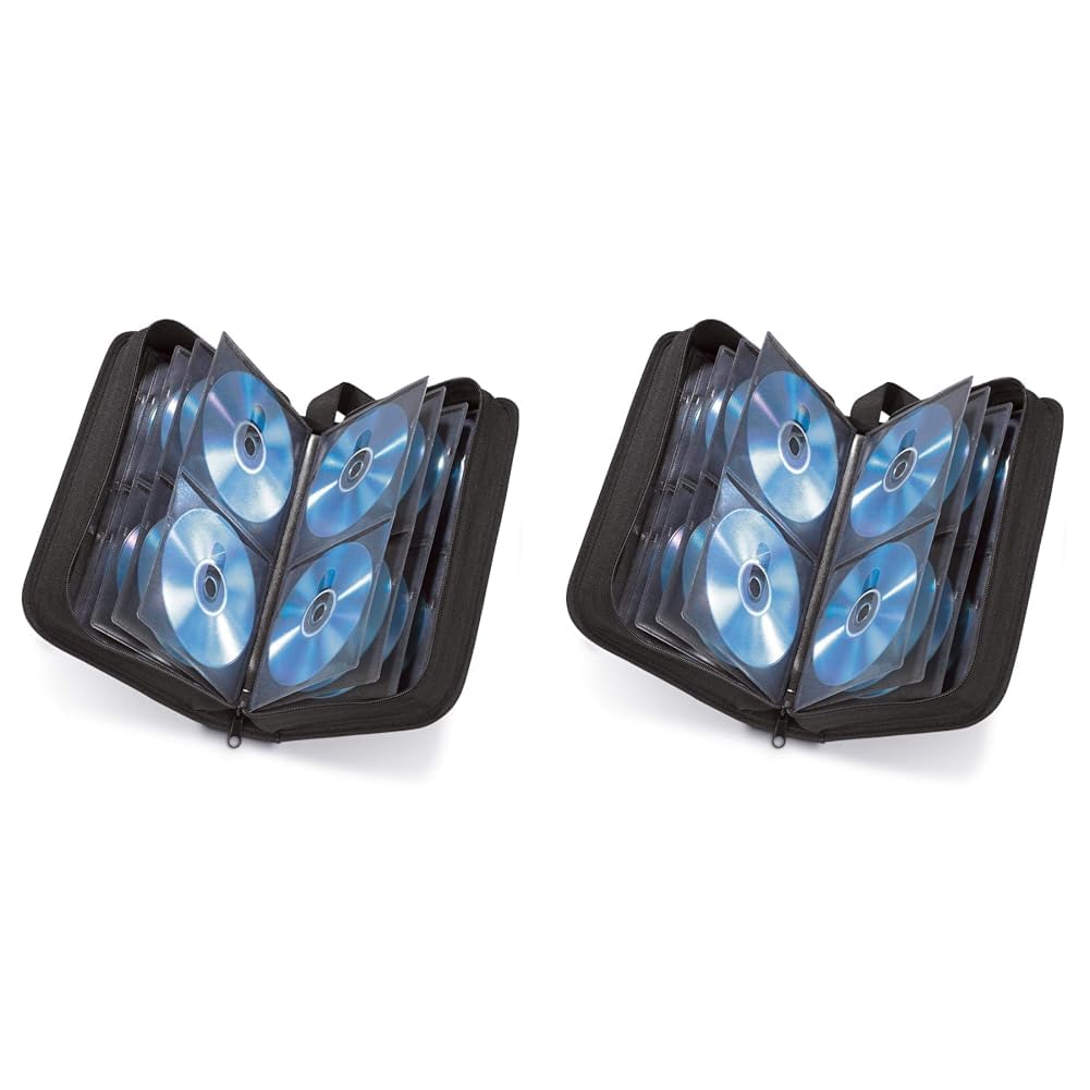 Hama CD Wallet for 64 Discs, CD/DVD/Blu-ray (folder for storage, space-saving for the office, car and at home), Black (Pack of 2)