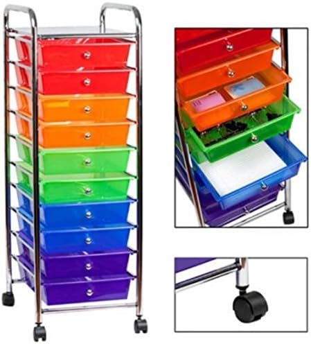 10 Pull Out Translucent Multi-Color Drawers Steel Frame Mobile Organizer