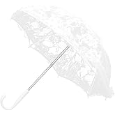 Natudeco Lace Embroidery Umbrella Bridal Wedding Umbrella Vintage Photo Props Umbrella Girls White Parasol for Party, Concerts, Theaters, Stage Dance Shows, Masquerade Partie(Bleached Color)