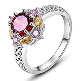 Psiroy 925 Sterling Silver Garnet Filled Ring Flower Shaped Band