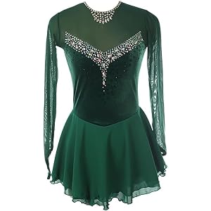 Women Ice Figure Skating Dress Girls Green Rhinestones Quality Competition Dancewear Performance Wear Costume