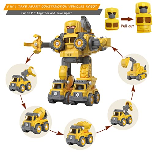 Toys for 5 Year Old Boy Take Apart Toys Construction Robot Toys Vehicle Set 5 in 1 Construction