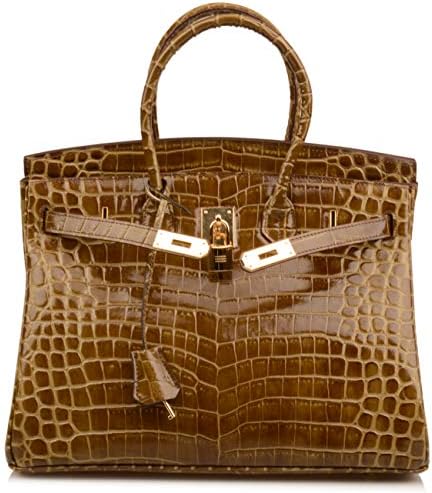 Qidell Women's Padlock Patent Leather Crocodile Embossed Handbag On Clearance