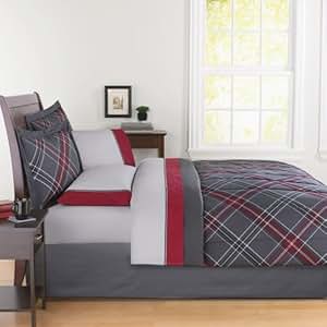 Amazon.com: Gray & Red Plaid Queen Comforter Set (8pc Bed