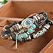 MJartoria Halloween Evil Eye Feather Turquoise Charms PU Leather Hemp Cord Multi Strands Adjustable Wrap Bracelet