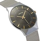 Tamlee Fashion Mesh Stainless Stylish Ultra Thin Quartz Watch Elegant Wristwatch (Black)