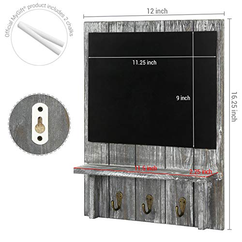 MyGift Rustic Gray Wood WallMounted Organizer with Chalkboard, Shelf