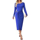 ENOPINK Women's 2025 Fall Long Sleeve Dress Sexy Bodycon Wedding Guest Cocktail Party Semi Formal Midi Dresses