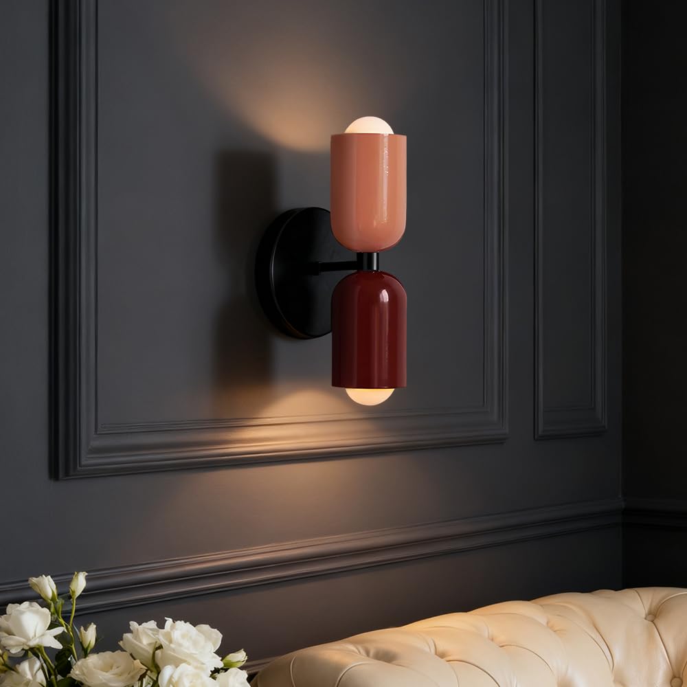 Photo 1 of Zobawlks Vintage Wall Sconce Bathroom Vanity: Mid Century Wall Lights Bedroom Hallway - Metal Wall Lighting Mirror (Pink & Red)