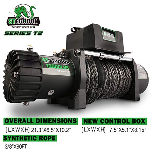 STEGODON 13000 lb. Load Capacity Electric Winch T2,12V Synthetic Rope Electric Winch with Hawse Fairlead,Waterproof IP67 Winch with Wireless Handheld Remotes and Wired Handle(All Black) - Image 4