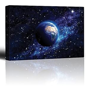 Planet Earth on a Blue Starry Galaxy - Canvas Art Home Art - 12x18 inches