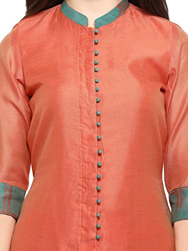 inddus peach solid chanderi cotton woven stylised salwar suit with dupatta (fully stitched)