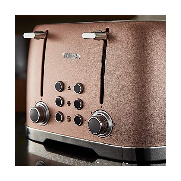 Tower-T20030BP-4-Slice-Toaster-with-7-Variable-Browning-Control-Defrost-Reheat-and-Cancel-Settings-Centering-Function-Removable-Crumb-Tray-1600-W-Blush-Pink-Glitz-Sparkle Tower T20030BP Glitz Sparkle 4 Slice Toaster, 1600W, Pink Sparkle