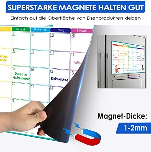 A3 Magnetischer Monats-Wochenplaner, mit 7 Markern und Schwamm