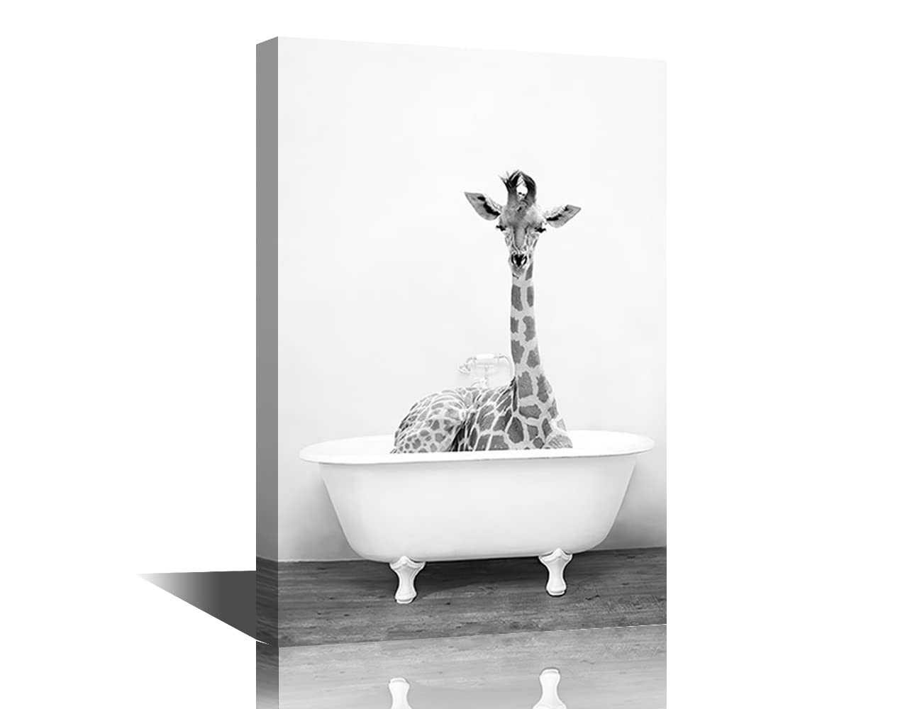 Giraffe Wall Art Bathroom Decor Wall Art Giraffe Bathing in the Bathtub Wall Decor Bathtub Wall Decor Funny Artworks Home Decor for Living Room Bedroom Office Poster Framed Ready to Hang - 24"W x 16"H
