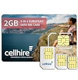 Cellhire Prepaid 4G Europe Data SIM Card - Europe 2GB Bundle - 33 countries - 3-in-1 SIM