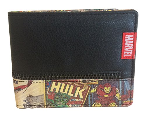 BB Designs, Marvel Retro Comics Bifold Wallet with Zipper Pocket, Men's Wallet