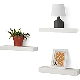 鶹 Basics Wood Floating Wall Shelves,16" x 5" x 2", White, Pack of 3