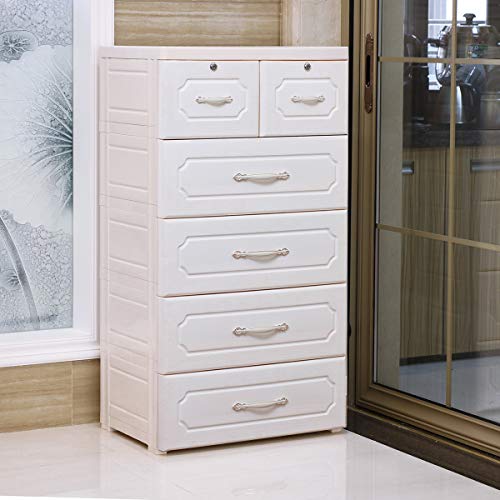 Nafenai Bedroom Tall Dresser with Locks, 6 Large Plastic Storage Drawers for Clothes, Storage Organizer Unit for Closet, Study Room, Office, Kids Playroom, Entryway, Hallway -Creamy White