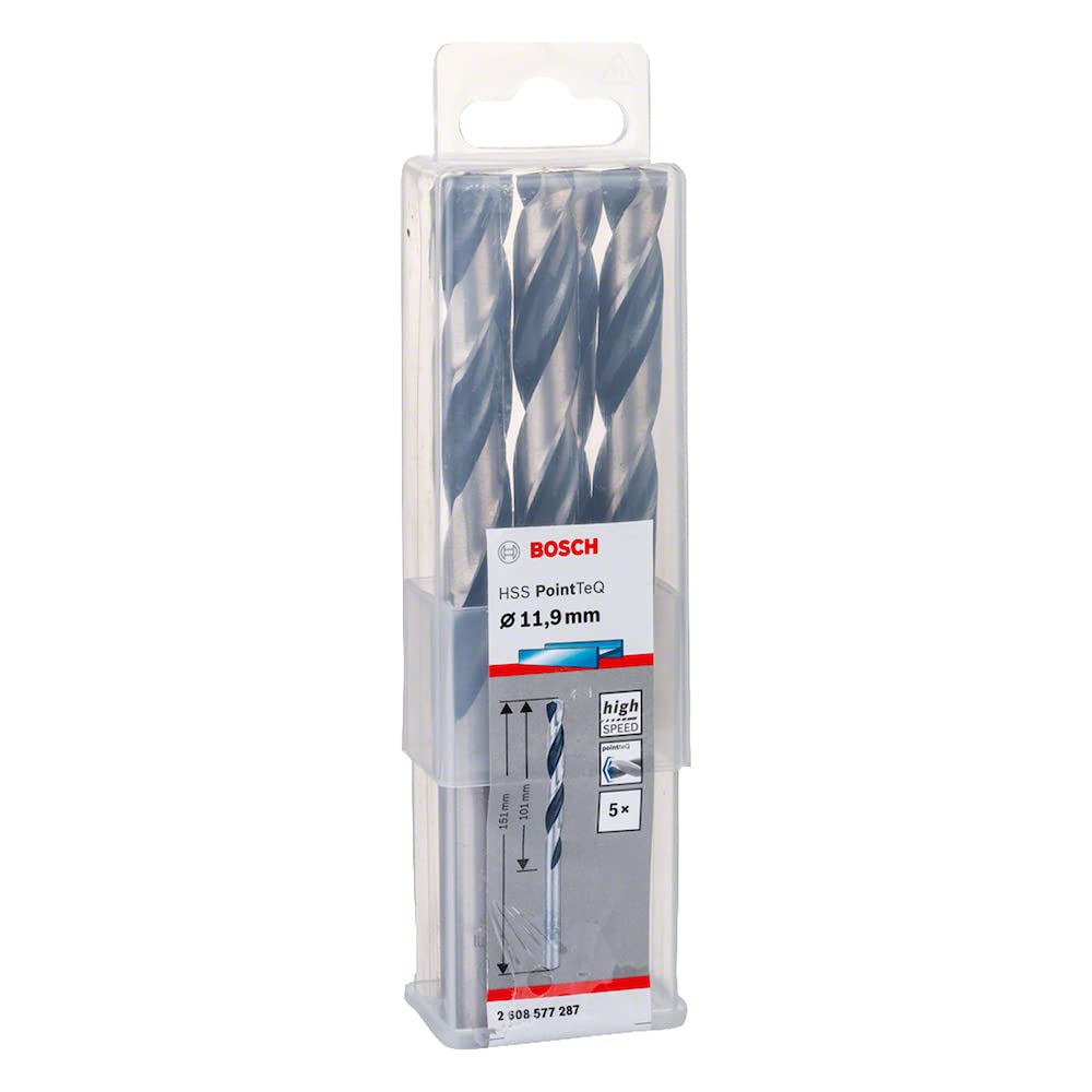 Bosch Professional 5-Piece PointTeQ HSS Twist Drill Bit (for Metal, 11.9 x 101 x 151 mm, Drill Driver Accessories)